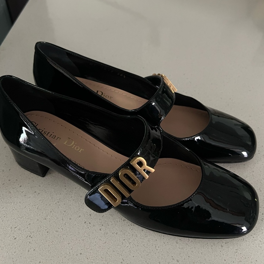 Dior Black and Gold Heels with Mary Jane Strap